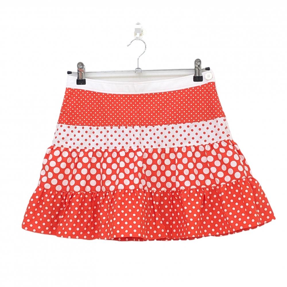 【超美品】ルコック スカート オレンジ×白 ドット 内側メッシュインナーパンツ レディース 9(M) ゴルフウェア le coq sportif