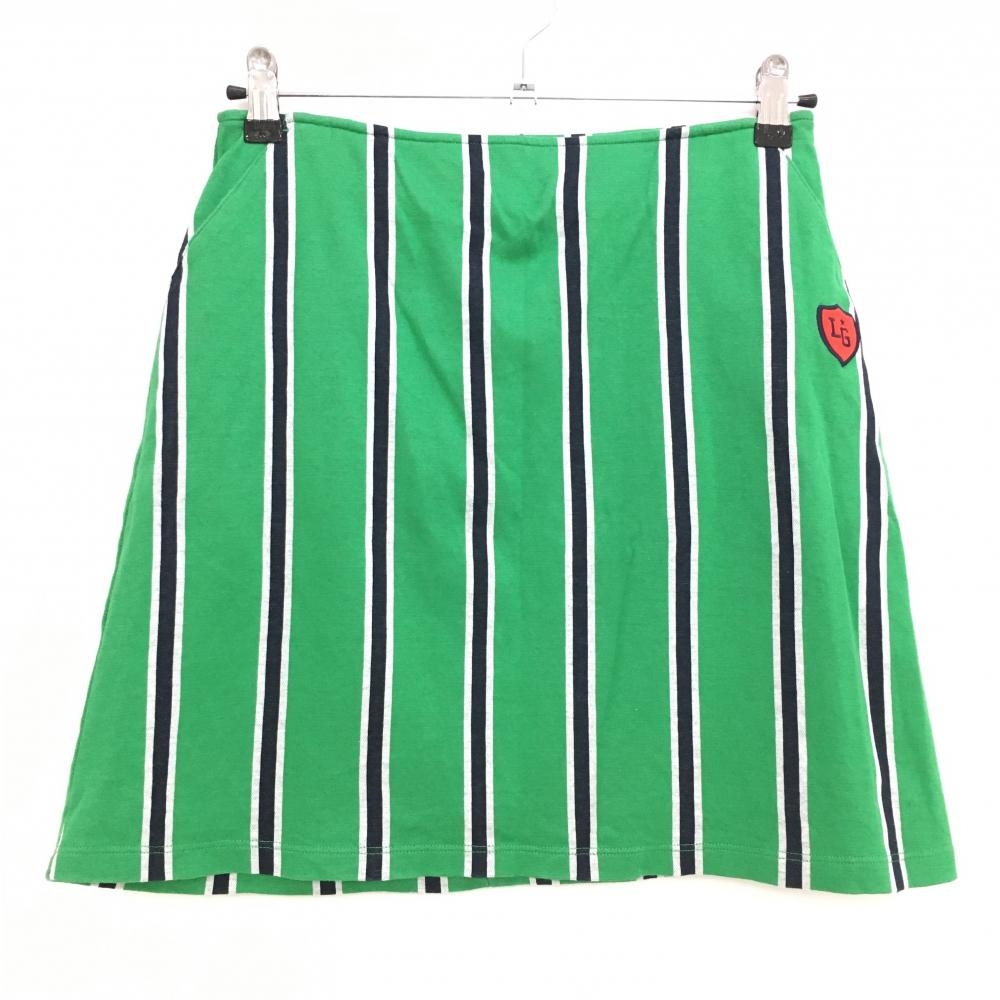 【美品】ルコック スカート グリーン×ネイビー ストライプ柄 裏地付き 後ろファスナー  レディース 9(M) ゴルフウェア le coq sportif