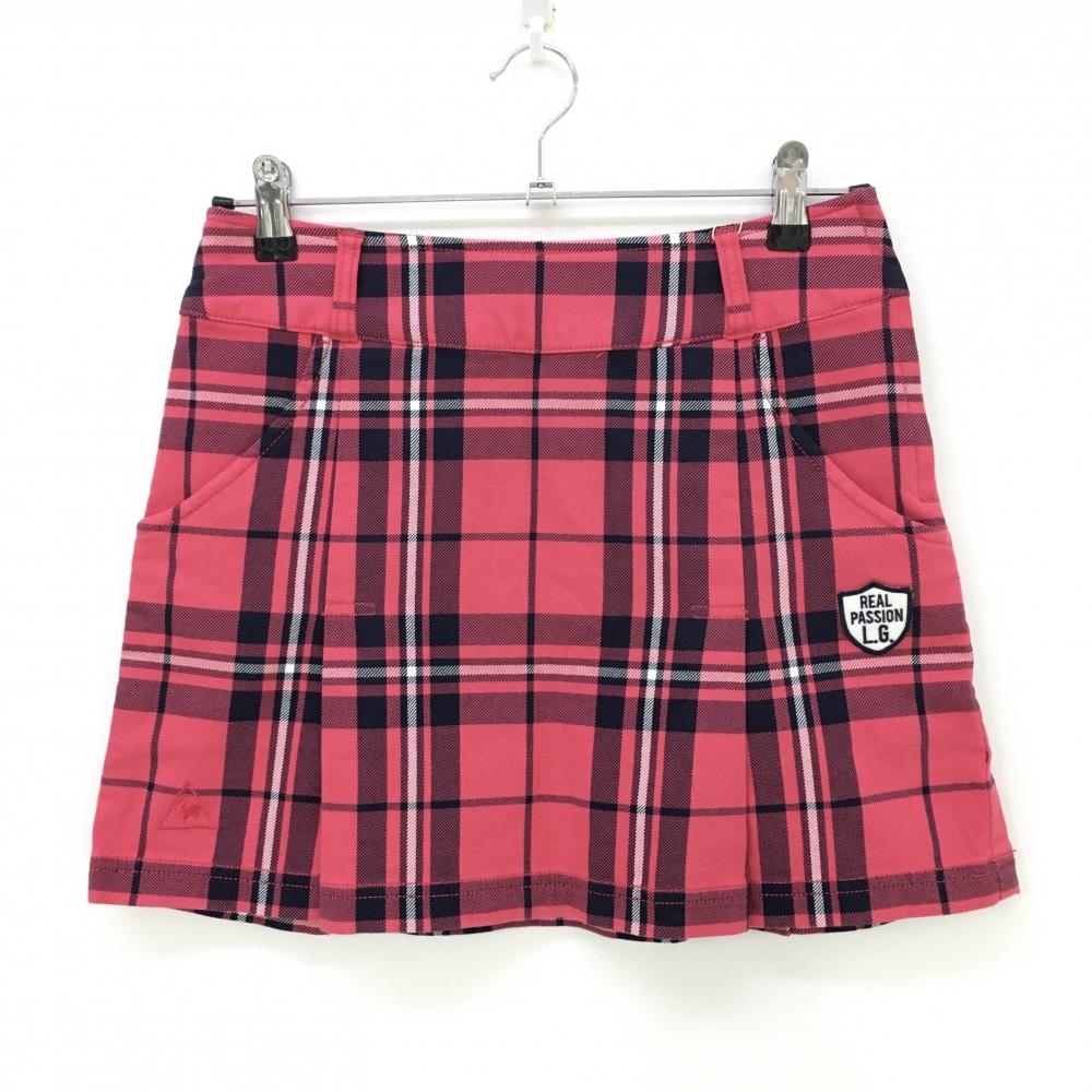 【新品】ルコック スカート ピンク×ネイビー チェック インナーパンツ付 レディース 7(S) ゴルフウェア le coq sportif
