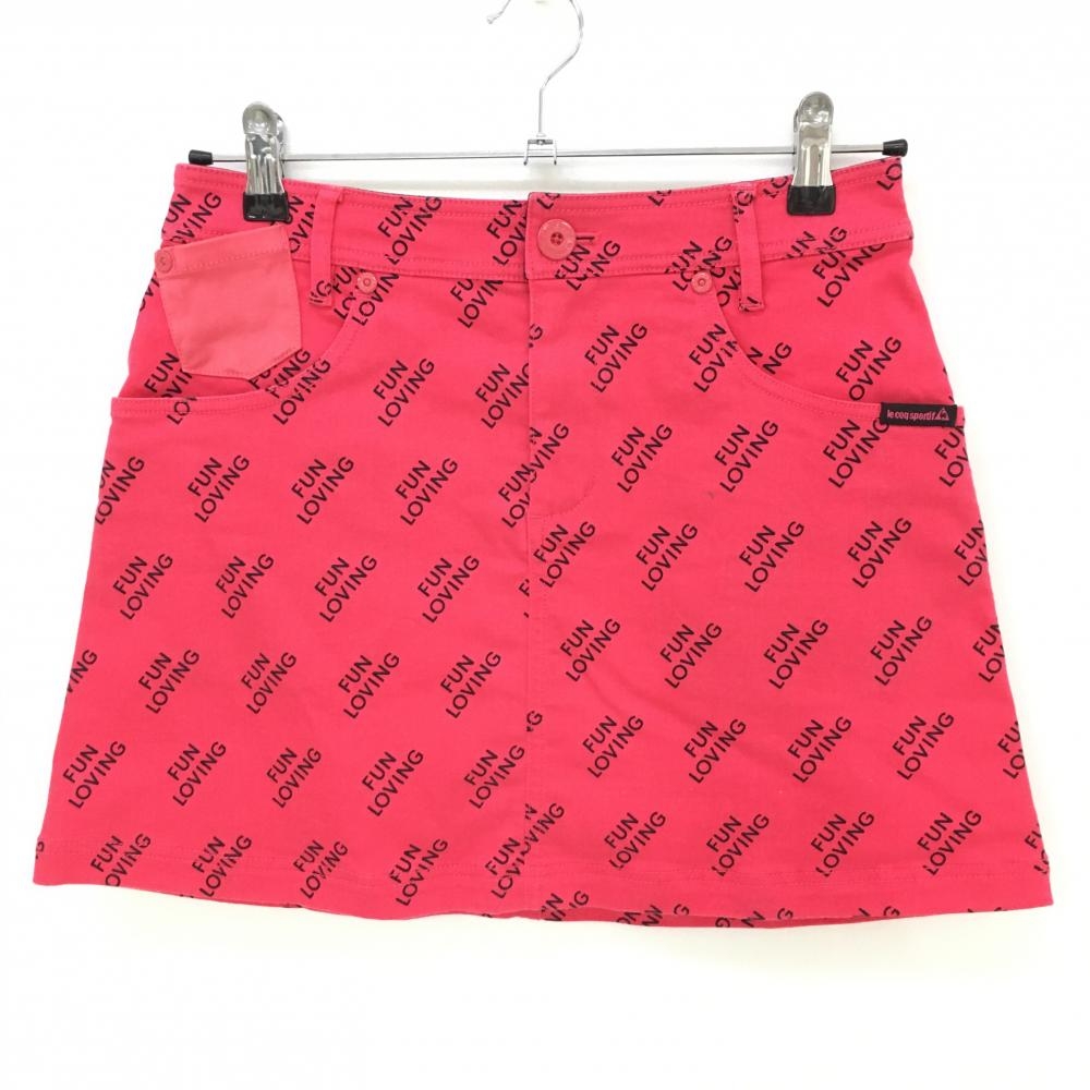 【美品】ルコック スカート レッド×黒 英字総柄 ストレッチ  レディース 9 ゴルフウェア le coq sportif
