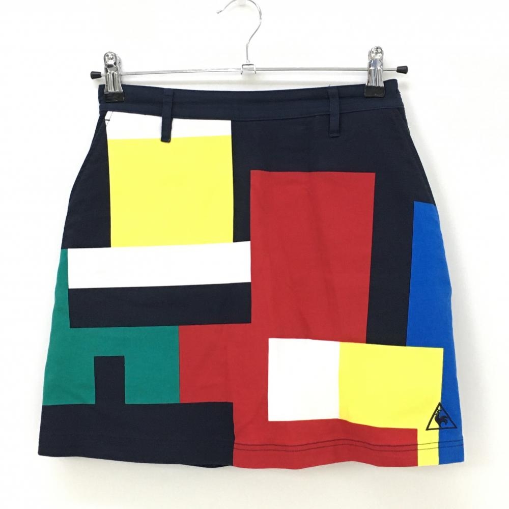 ルコック スカート ネイビー×マルチカラー 総柄 内側インナーパンツ  レディース  ゴルフウェア le coq sportif