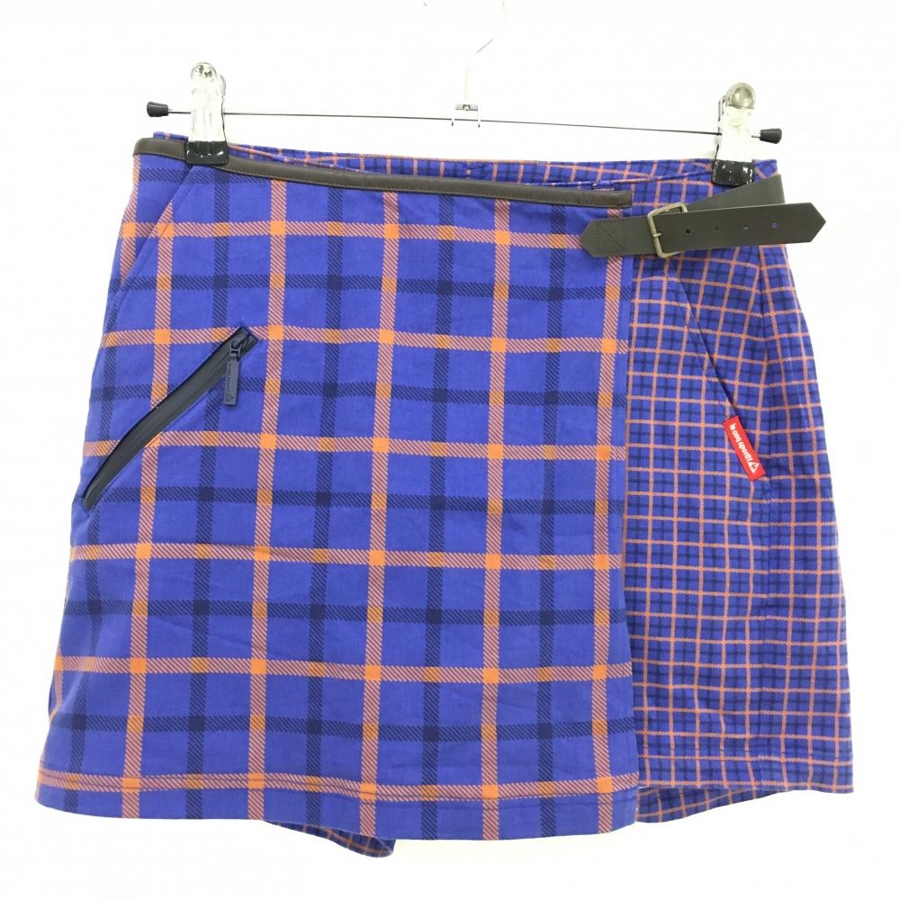 【美品】ルコック 2WAYスカート パープル系×オレンジ 格子チェック  レディース 7 ゴルフウェア le coq sportif