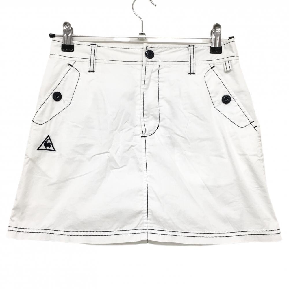 ルコック スカート 白×ネイビー ステッチ ロゴ刺しゅう  レディース 7 ゴルフウェア le coq sportif