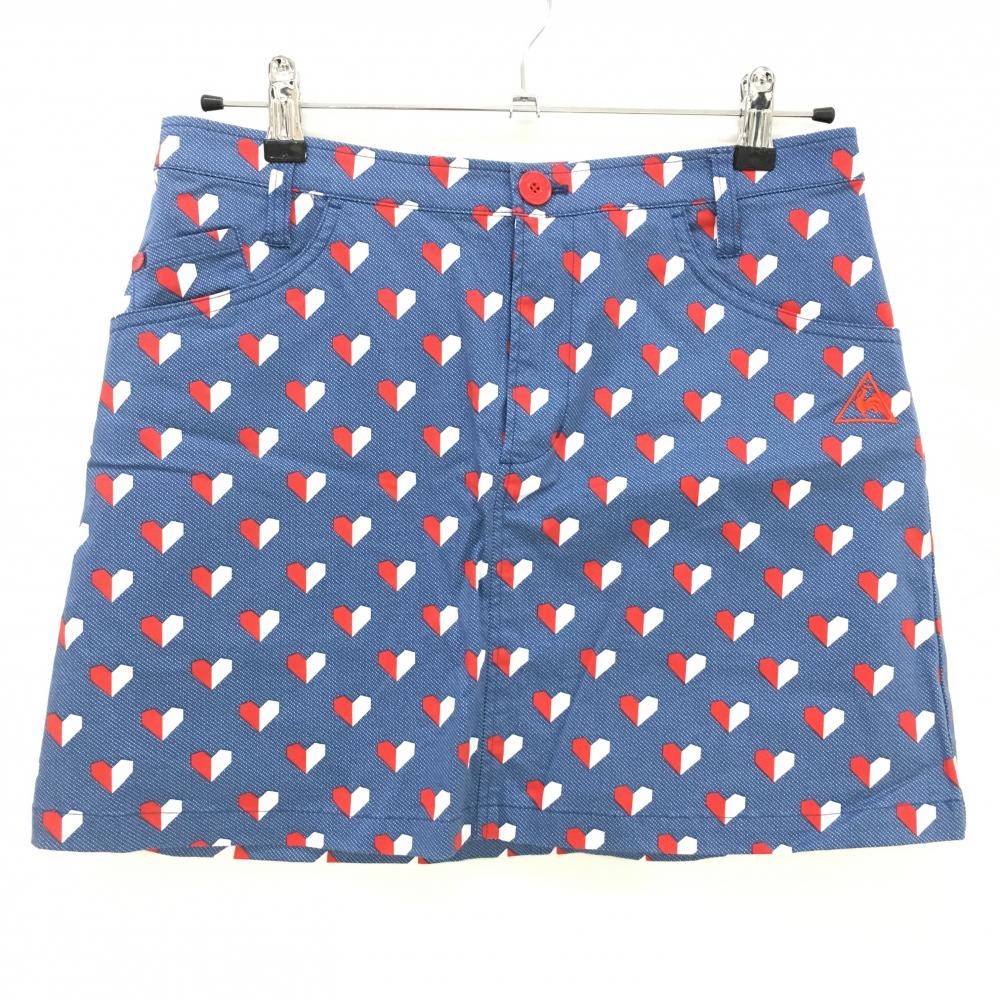 【超美品】ルコック スカート ブルー×白×レッド ハート柄 レディース 11 ゴルフウェア le coq sportif