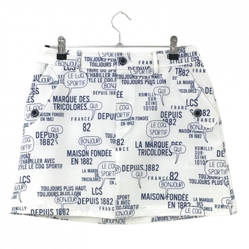 【超美品】ルコック スカート 白×ネイビー 総柄 ストレッチ  レディース 11(L) ゴルフウェア le coq sportif