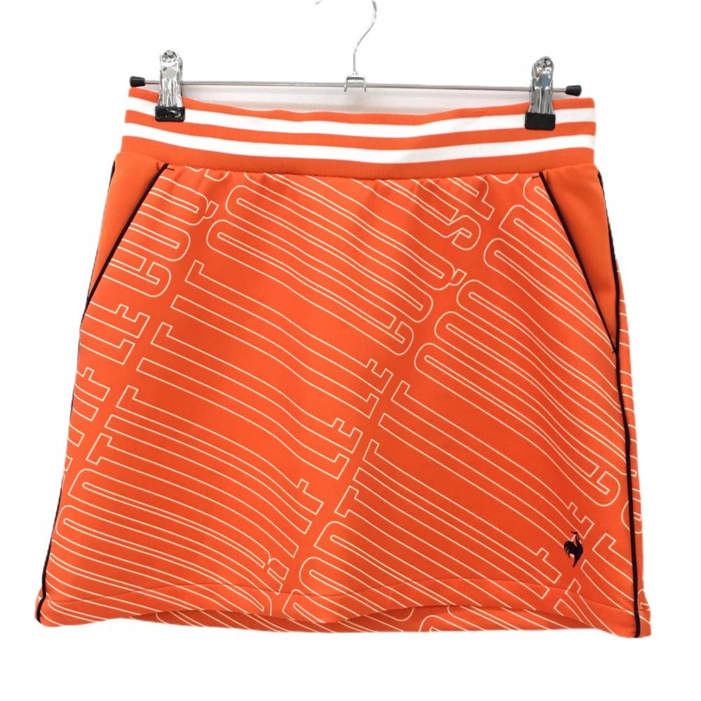 【超美品】ルコック スカート オレンジ×白 総柄 ウエストゴム レディース 9(M) ゴルフウェア le coq sportif