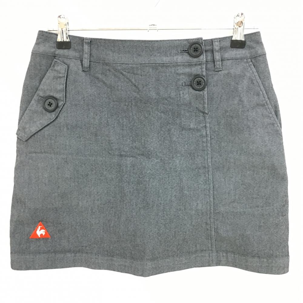 【超美品】ルコック スカート グレー 織生地 ロゴ刺しゅう 内側インナーパンツ レディース 9 ゴルフウェア le coq sportif