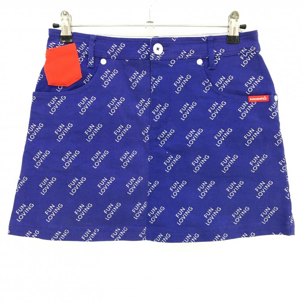 【美品】ルコック スカート パープル×白 英字総柄 ロゴ刺しゅう  レディース 11 ゴルフウェア le coq sportif