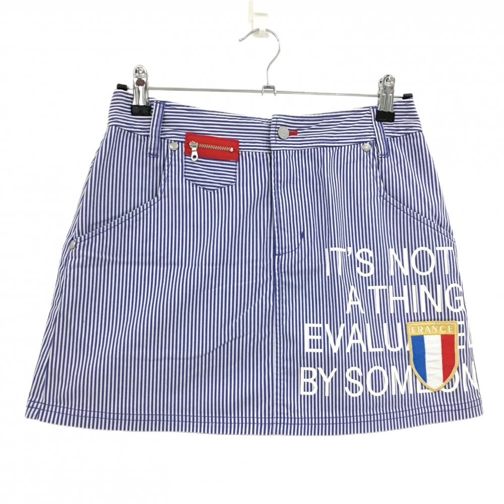 ルコック スカート 白×ネイビー ストライプ 複数ポケット  レディース 9 ゴルフウェア le coq sportif