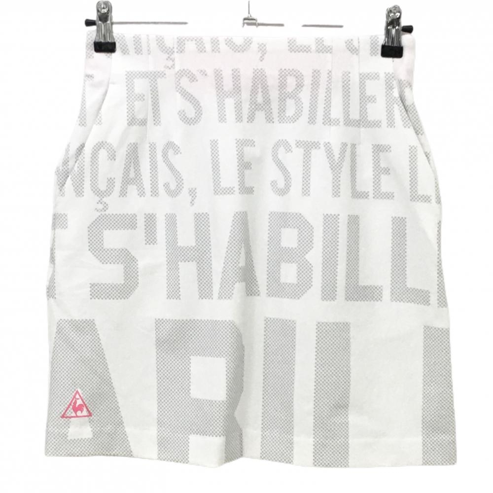 ルコック スカート 白×ライトグレー 英字総柄 レディース 11 ゴルフウェア le coq sportif