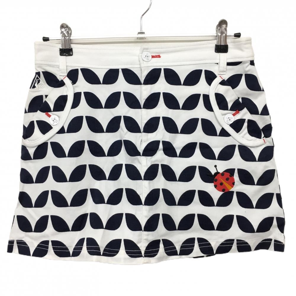 【超美品】ルコック スカート 白×ネイビー 総柄 内側メッシュインナーパンツ レディース 11 ゴルフウェア le coq sportif