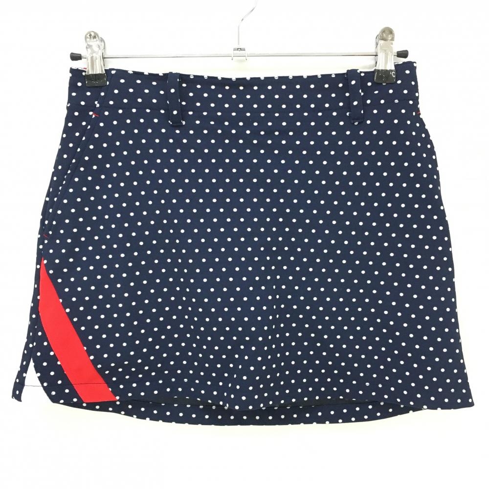 【超美品】ルコックスポルティフ スカート ネイビー×白 ドット ストレッチ メッシュ裏地  レディース 7 ゴルフウェア le coq sportif