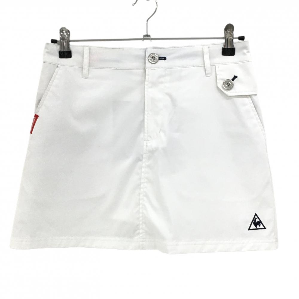 ルコック スカート 白×ネイビー バックプリント 内側メッシュインナーパンツ レディース 9 ゴルフウェア le coq sportif