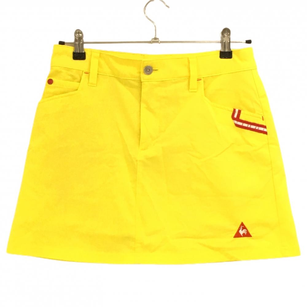 【美品】ルコック スカート イエロー ボーダー織生地 内側インナーパンツ レディース 9 ゴルフウェア le coq sportif