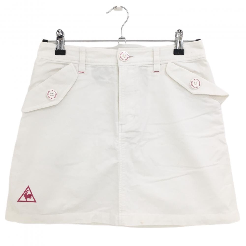 ルコック スカート 白×ピンク 表微起毛 ロゴ刺しゅう  レディース 9 ゴルフウェア le coq sportif