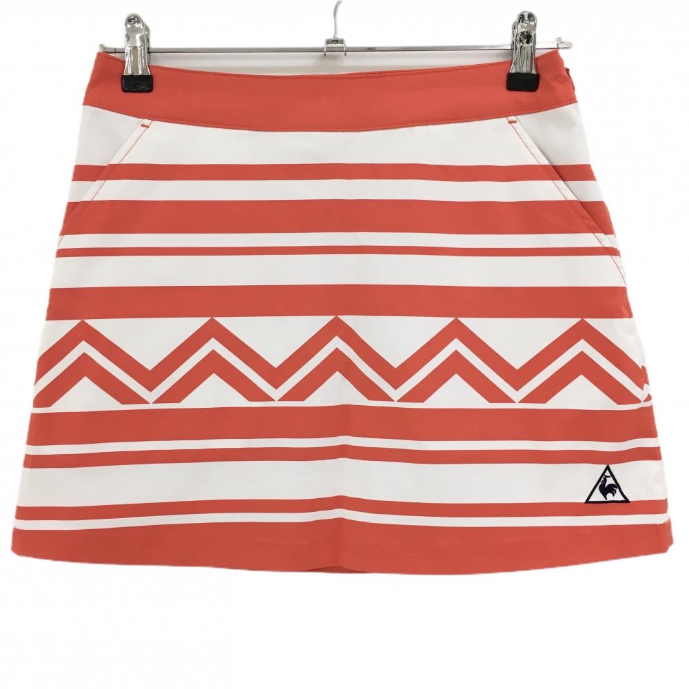 【超美品】ルコックゴルフ スカート 白×オレンジ ボーダー ストレッチ レディース 9 ゴルフウェア le coq sportif