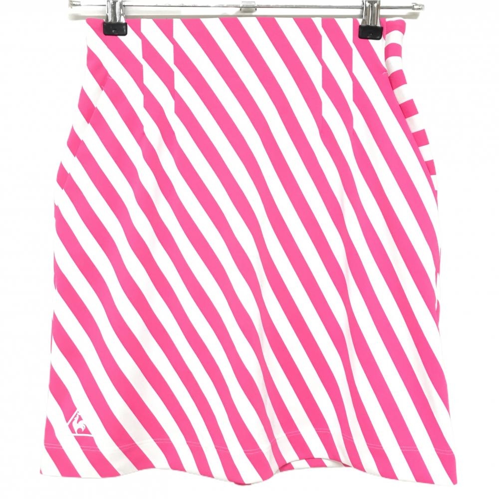 【新品】ルコックゴルフ スカート 蛍光ピンク×白 斜めストライプ RIJOUME レディース 7 ゴルフウェア le coq sportif