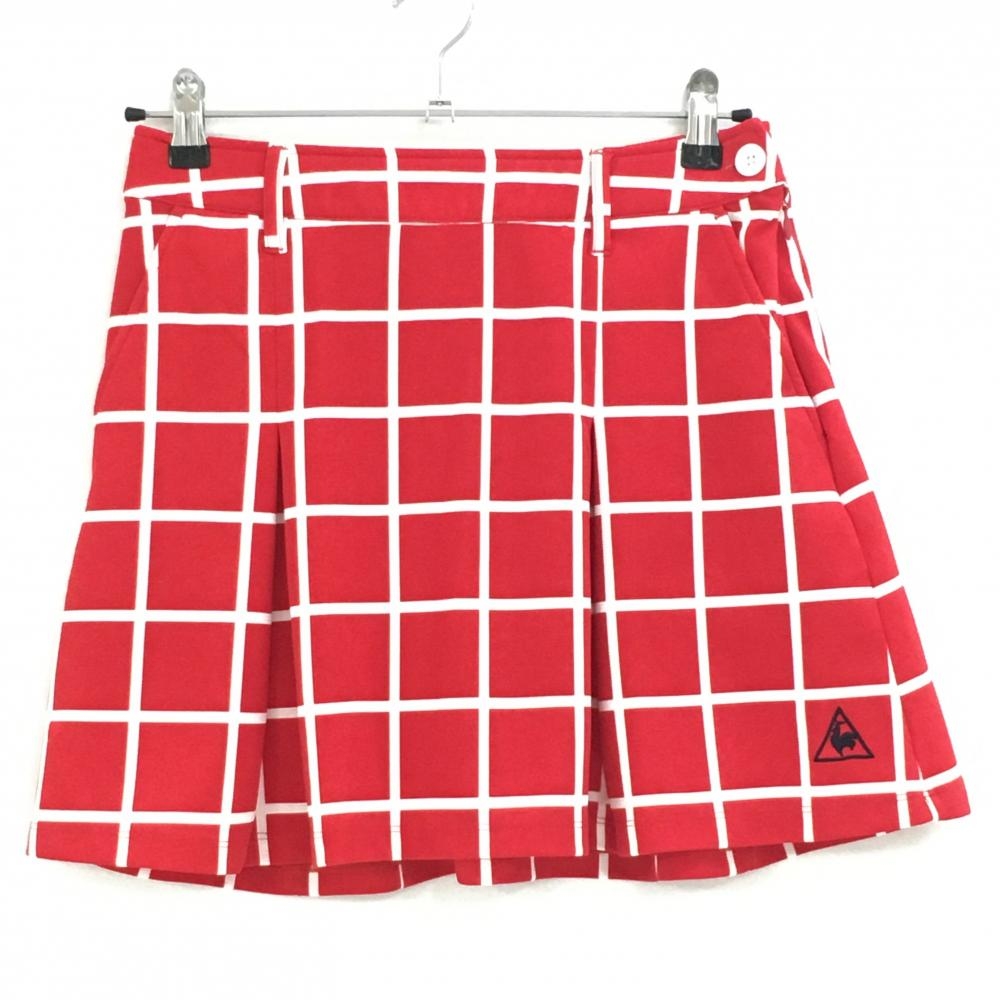 【美品】ルコック スカート レッド×白 格子チェック ボックスプリーツ  レディース M ゴルフウェア le coq sportif