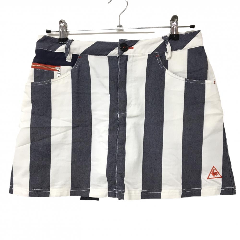 ルコックゴルフ スカート アイボリー×杢ネイビー ストライプ 内側インナーパンツ ストレッチ  レディース 11 ゴルフウェア le coq sportif