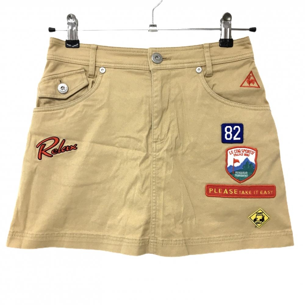 【美品】ルコックゴルフ スカート ベージュ 複数ワッペン ストレッチ 内側インナーパンツ  レディース 7 ゴルフウェア le coq sportif