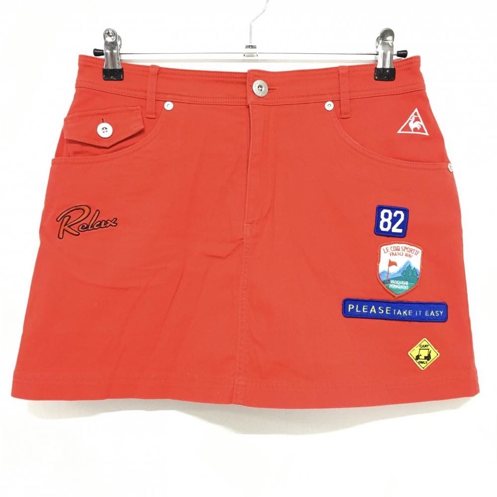 【美品】ルコック スカート レッド×ブルー 複数ワッペン 内側メッシュインナーパンツ レディース 11 ゴルフウェア le coq sportif