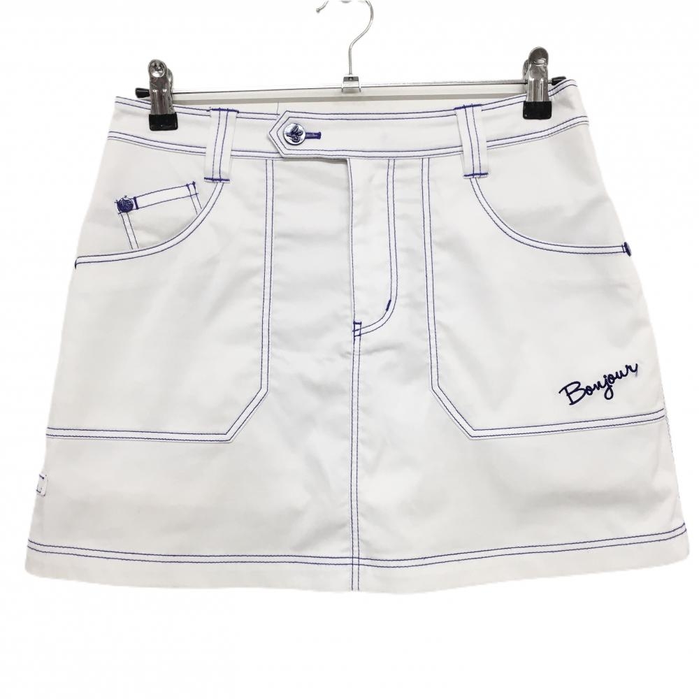 ルコック スカート 白×ブルー ステッチ 内側メッシュインナーパンツ レディース 11 ゴルフウェア le coq sportif