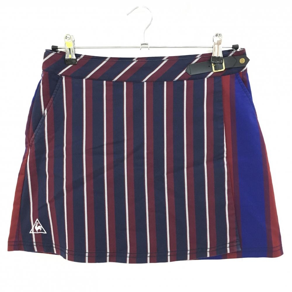 ルコック スカート ネイビー×ボルドー×ブルー ストライプ 巻きスカート風 レディース 11 ゴルフウェア le coq sportif