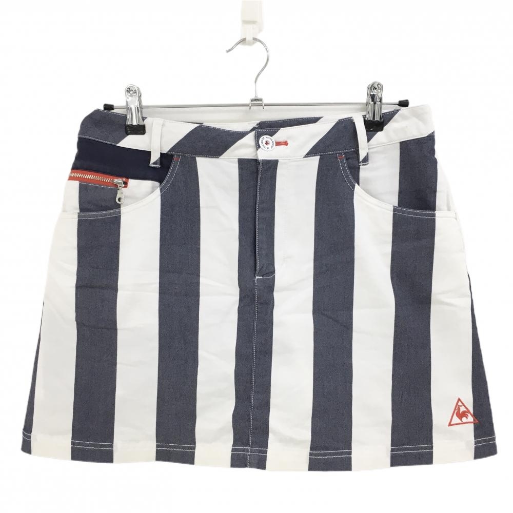 【美品】ルコック スカート ネイビー×白 ストライプ 内側インナーパンツ レディース 13 ゴルフウェア le coq sportif