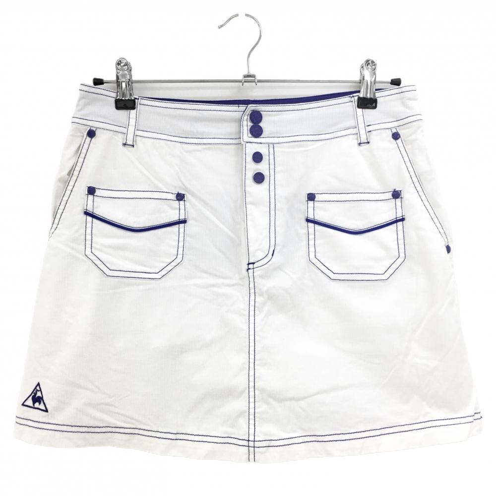 【美品】ルコック スカート 白×ネイビー ステッチ 内側インナーパンツ レディース 13 ゴルフウェア le coq sportif