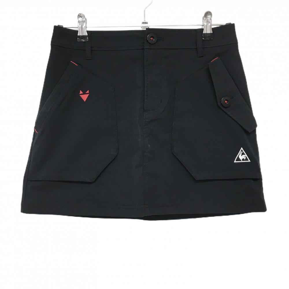 【美品】ルコックゴルフ スカート 黒 ロゴ刺しゅう ストレッチ レディース 9 ゴルフウェア le coq sportif