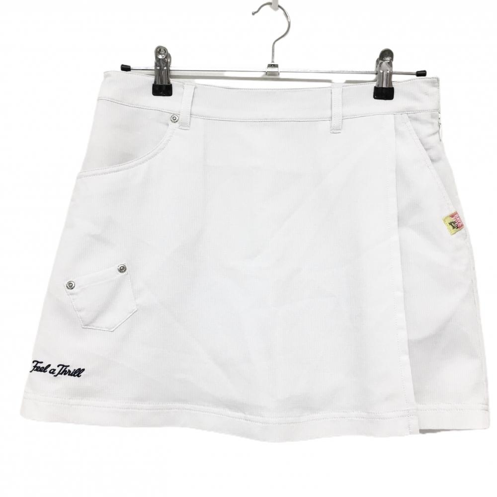 【美品】ルコックゴルフ スカート 白 裾刺しゅう ストレッチ 内側インナーパンツ レディース 11 ゴルフウェア le coq sportif