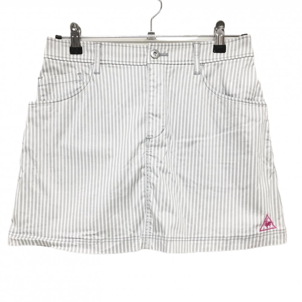 【超美品】ルコック スカート 白×グレー ストライプ ストレッチ  レディース 11 ゴルフウェア le coq sportif