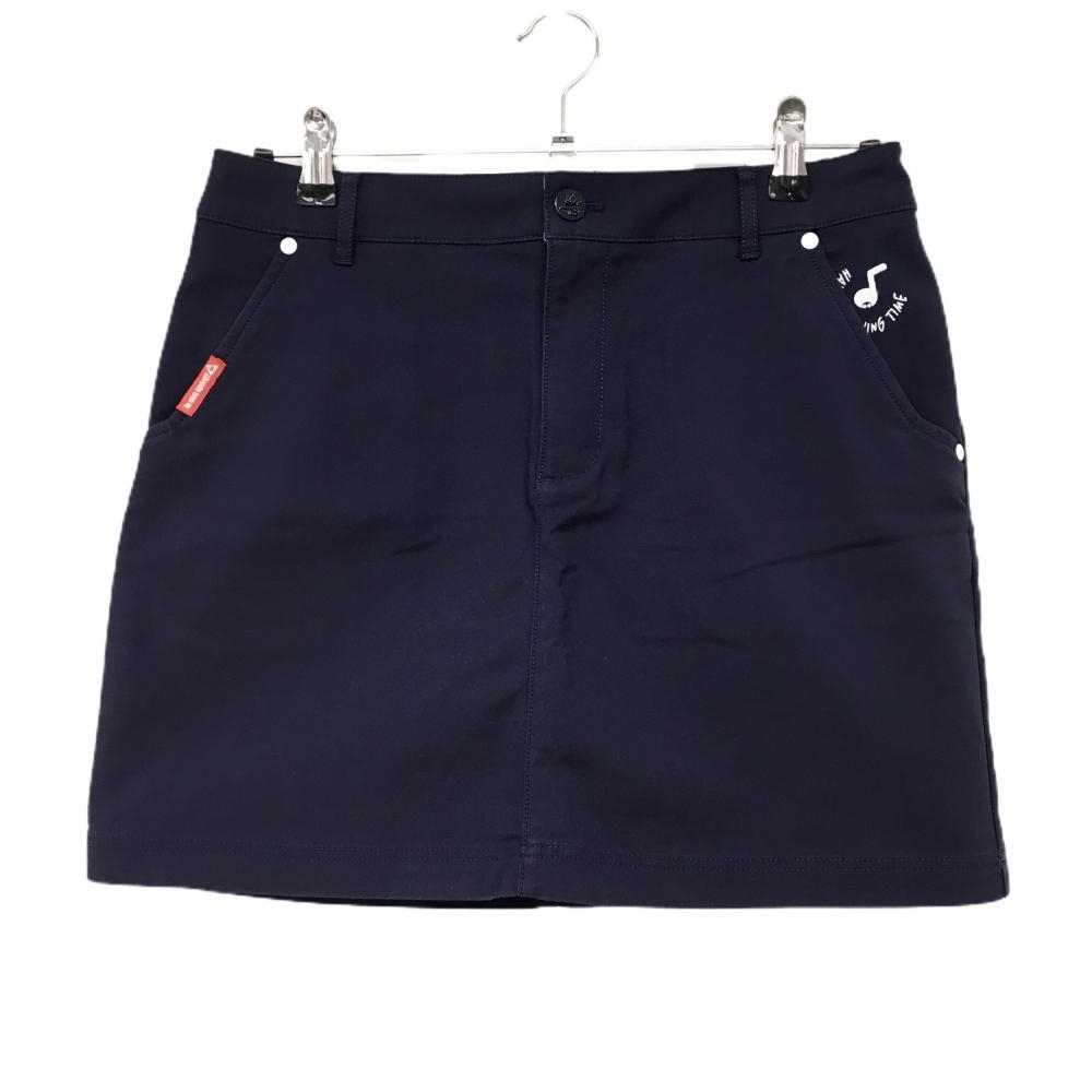 【美品】ルコックゴルフ スカート ネイビー 無地 ポケット刺しゅう ストレッチ  レディース 11 ゴルフウェア le coq sportif