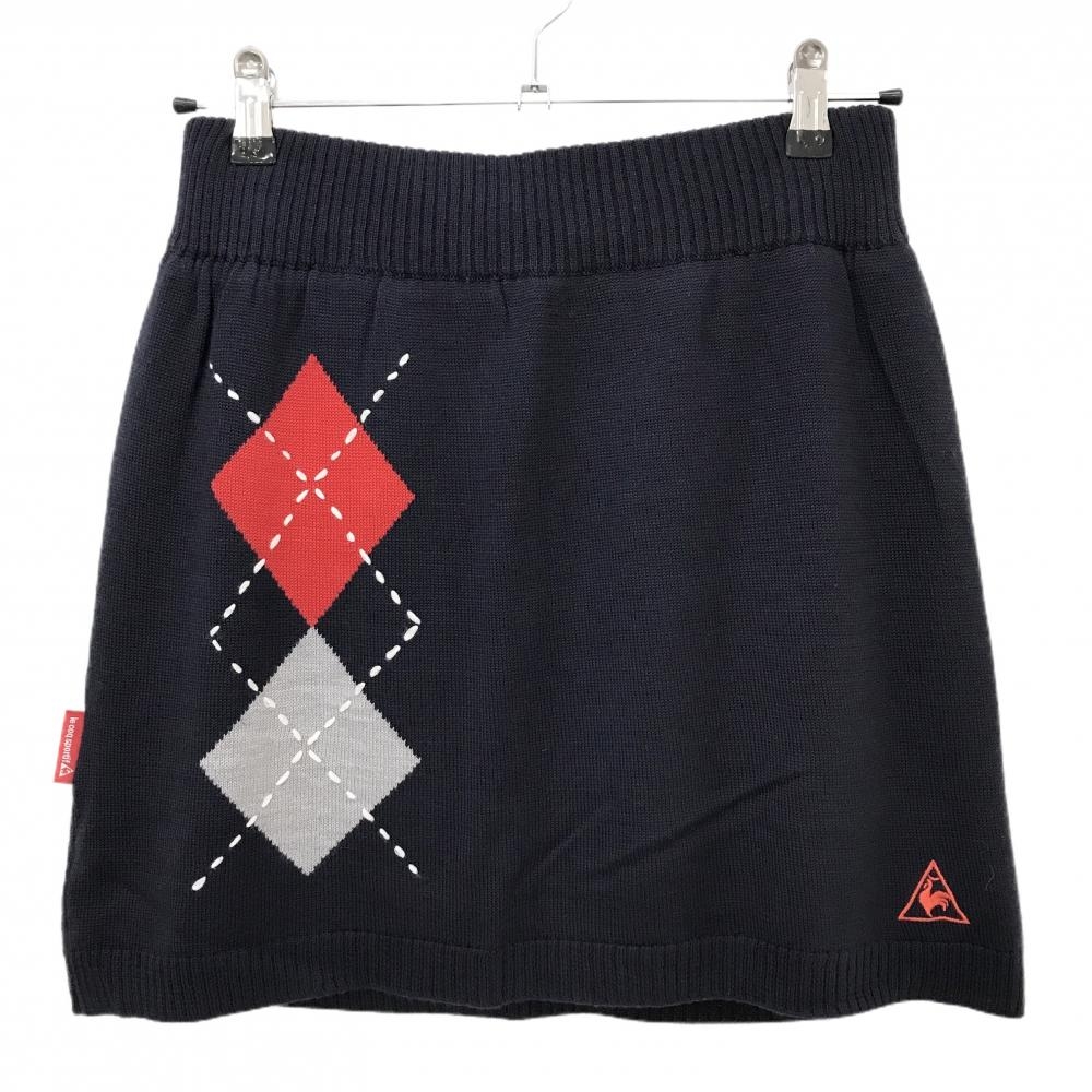 【超美品】ルコックゴルフ ニットスカート ネイビー×レッド 一部アーガイル柄 裏地付 レディース 7 ゴルフウェア le coq sportif