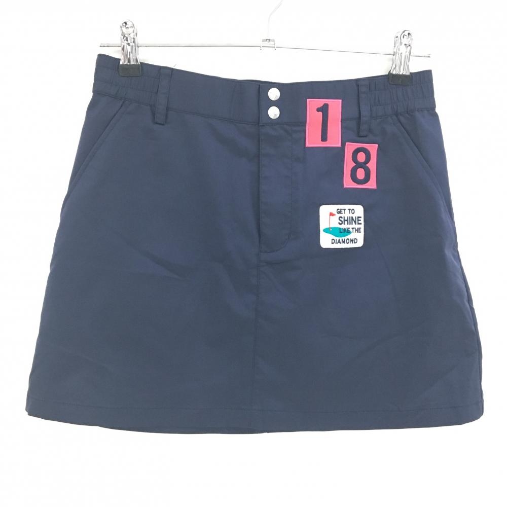 【超美品】ルコックゴルフ スカート ネイビー ナンバーワッペン バックロゴ ウエスト後ろゴム レディース 9 ゴルフウェア le coq sportif