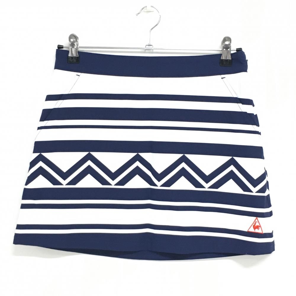 【美品】ルコックゴルフ スカート ネイビー×白 ボーダー ストレッチ レディース 9 ゴルフウェア le coq sportif