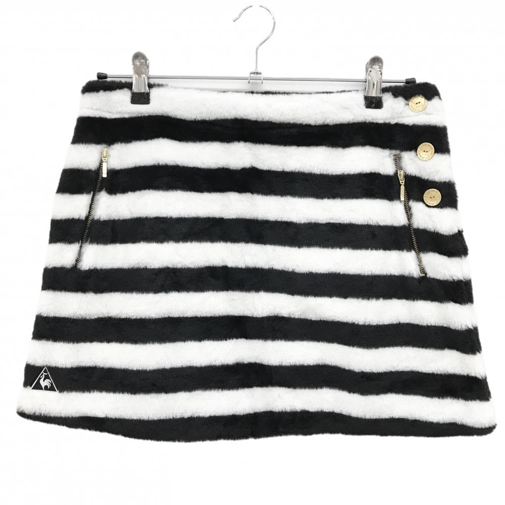 【新品】ルコックゴルフ スカート 白×黒 ボーダー フェイクファー 一部合成皮革 レディース 11 ゴルフウェア le coq sportif