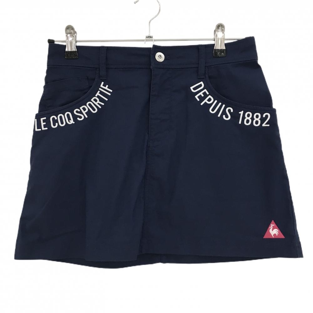 【美品】ルコックゴルフ スカート ネイビー×白 ストレッチ ロゴ刺しゅう  レディース 7 ゴルフウェア le coq sportif