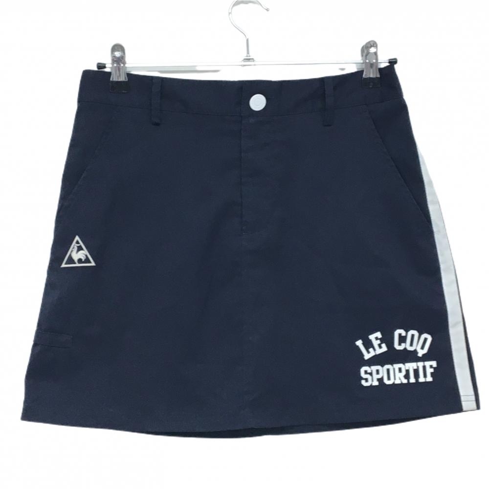 【美品】ルコックゴルフ スカート ネイビー×白 サイドライン 裾ロゴ ストレッチ  レディース 11 ゴルフウェア le coq sportif