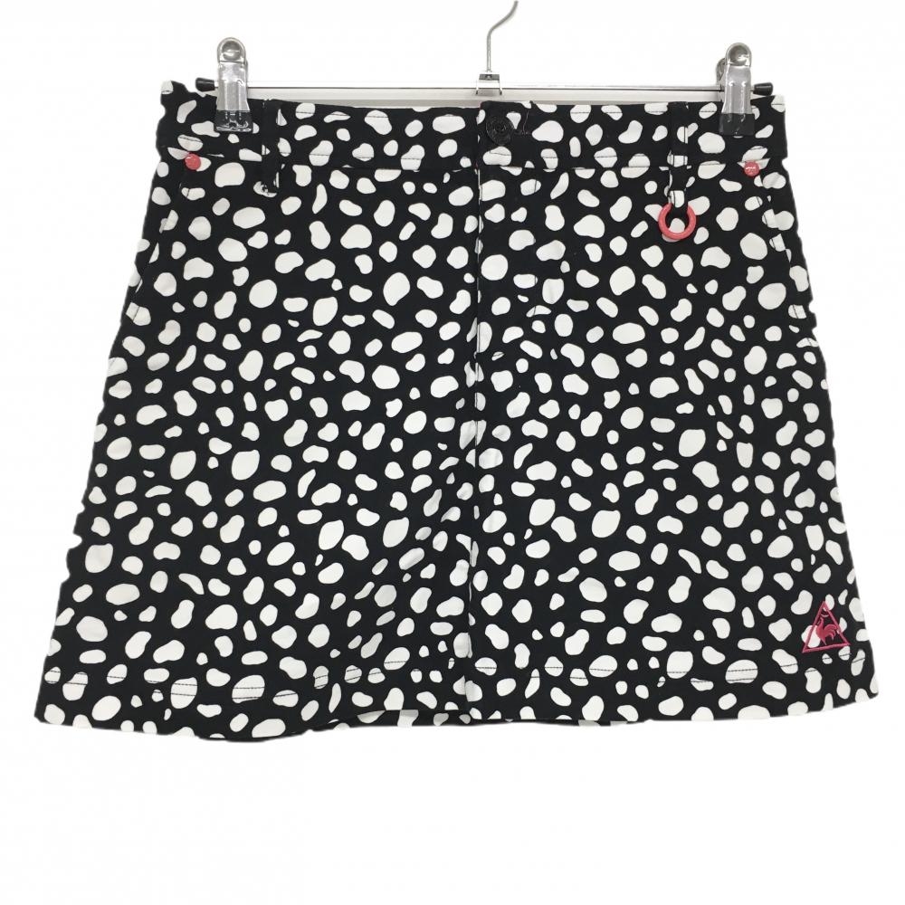 【超美品】ルコックゴルフ スカート 黒×白 総柄 ドット風 表微起毛 ロゴピンク レディース 9 ゴルフウェア le coq sportif