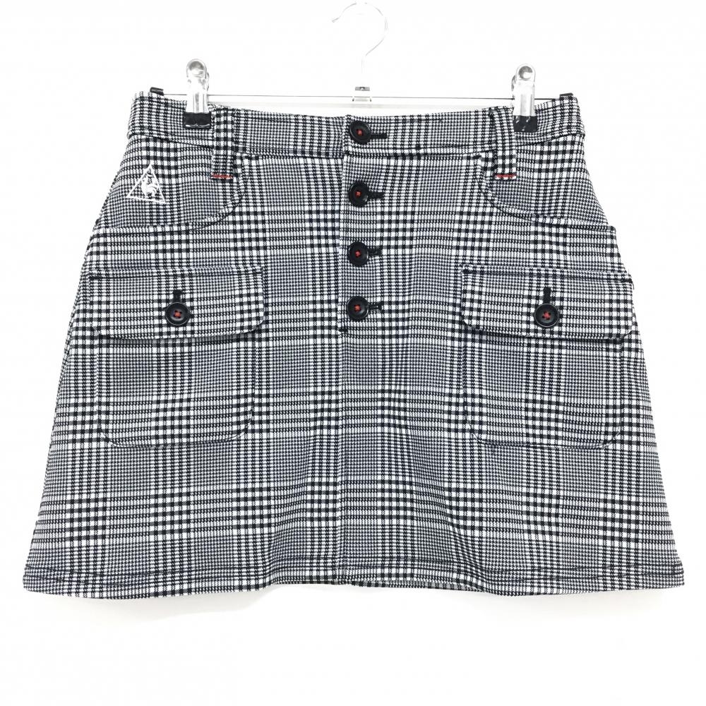 【超美品】ルコックゴルフ スカート 黒×白 チェック エッフェル塔ワッペン レディース 9 ゴルフウェア le coq sportif