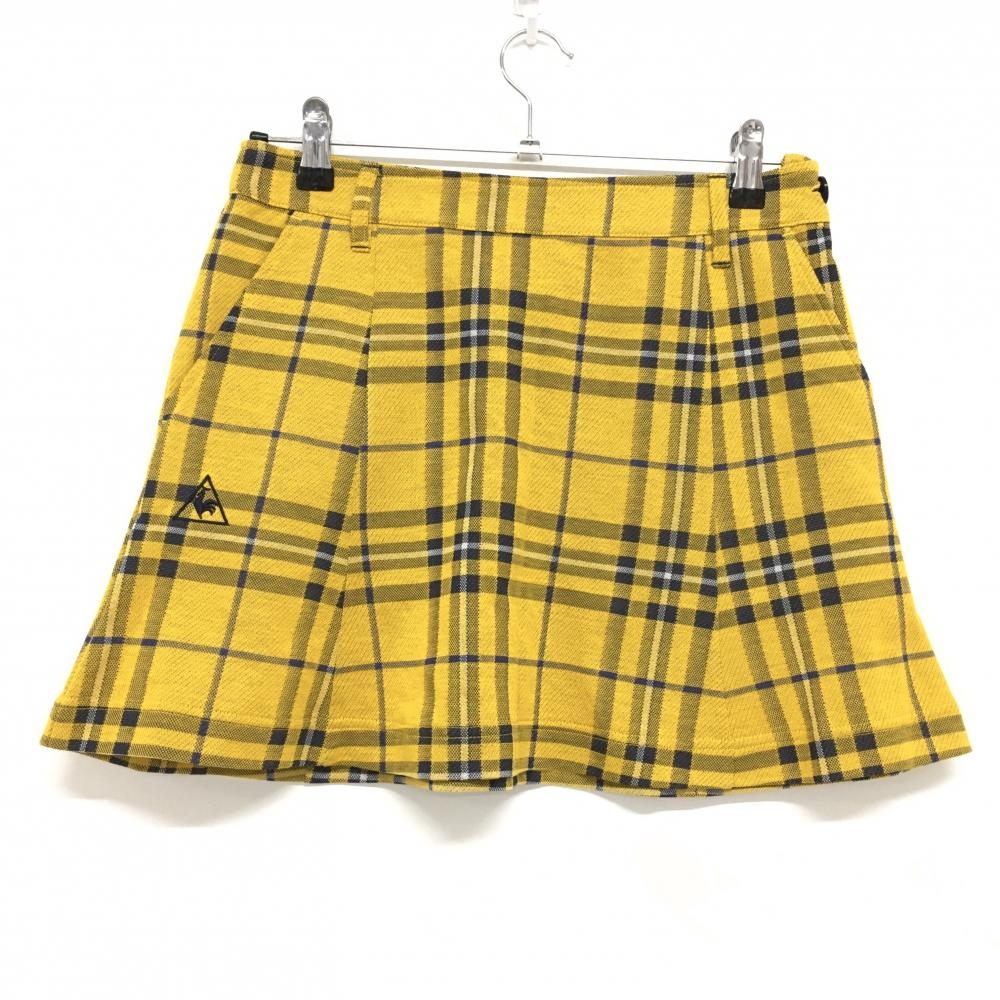 【超美品】ルコックゴルフ スカート イエロー×ネイビー チェック レディース 9 ゴルフウェア le coq sportif