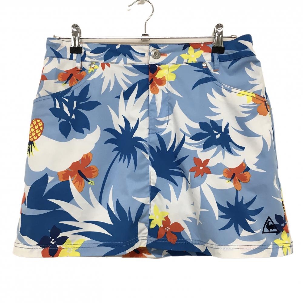 ルコックゴルフ スカート ライトブルー×白×レッド 総柄 ハイビスカス リーフ  レディース 13 ゴルフウェア le coq sportif
