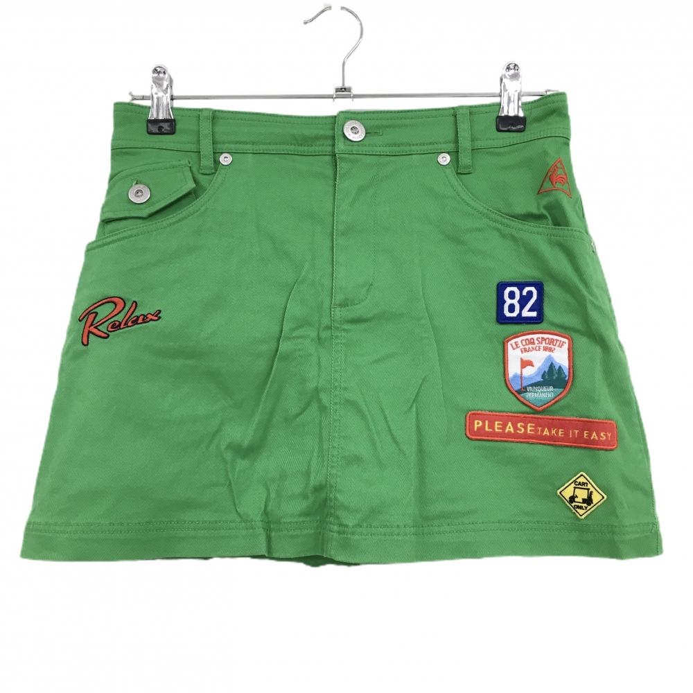 ルコックゴルフ スカート ライトグリーン 複数ワッペン 内側インナーパンツ レディース 9 ゴルフウェア le coq sportif