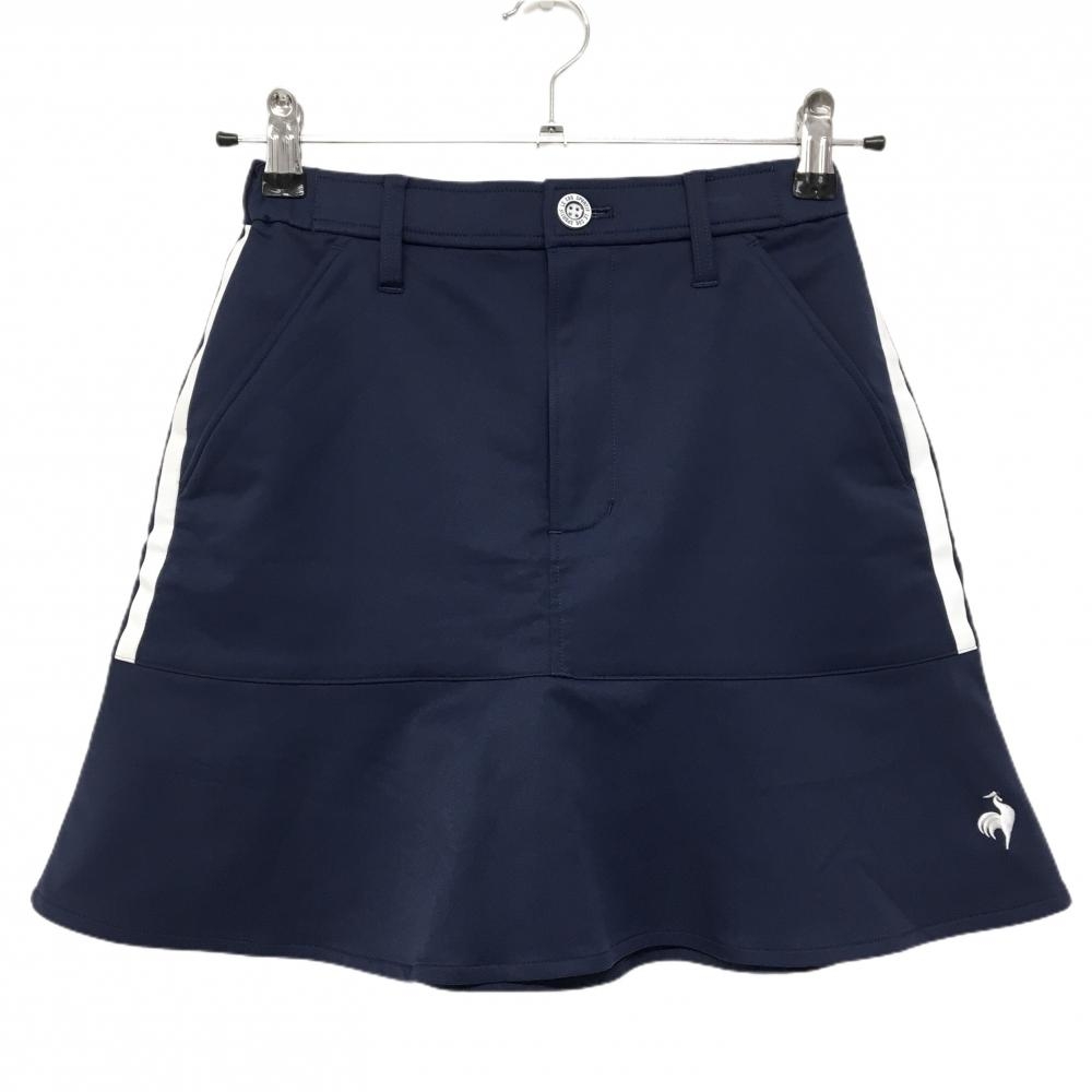 【超美品】ルコックゴルフ スカート ネイビー×白 裾フレア サイドライン ストレッチ レディース 7 ゴルフウェア le coq sportif