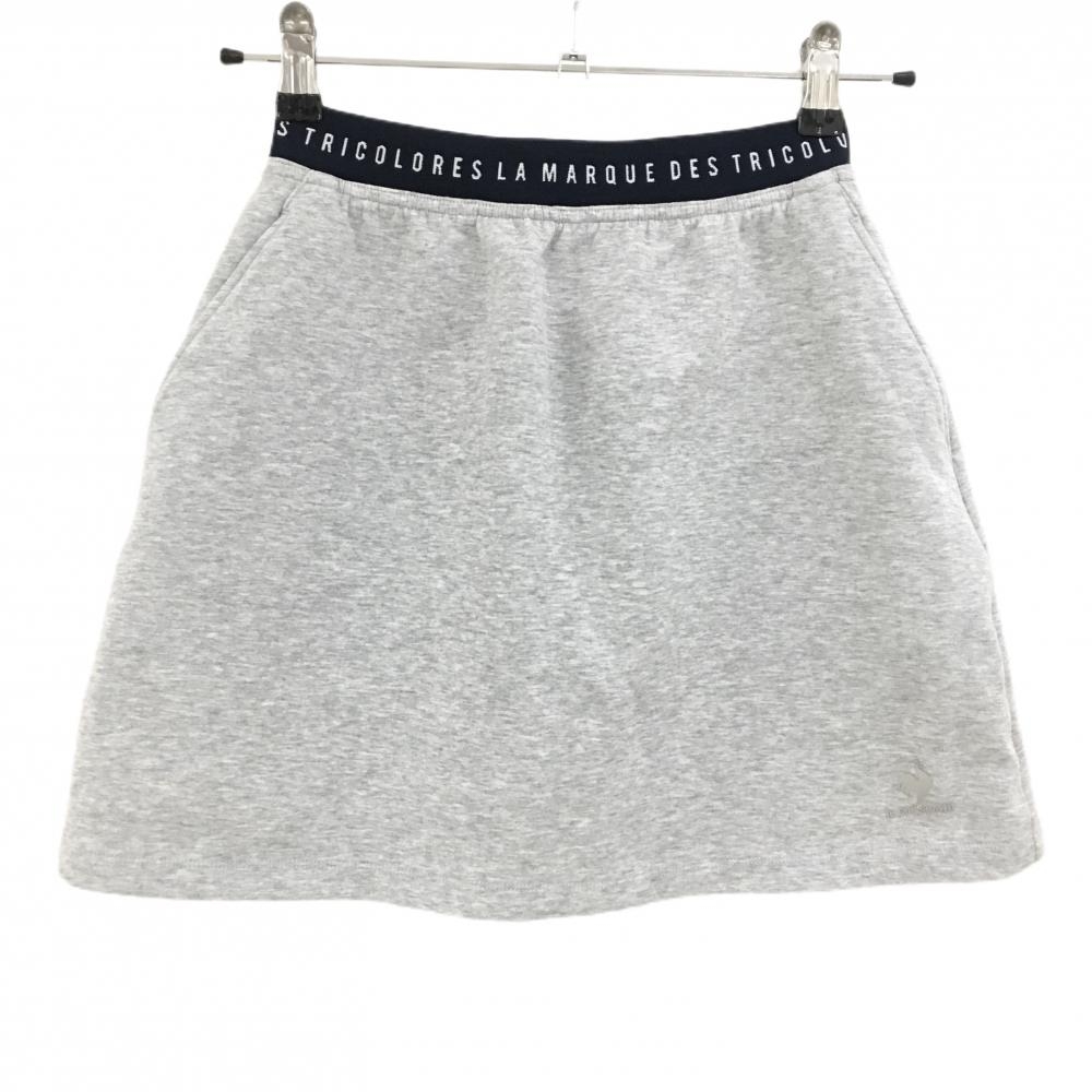 【美品】ルコックゴルフ ストレッチスカート 杢グレー×ネイビー ウエストゴム レディース M ゴルフウェア le coq sportif