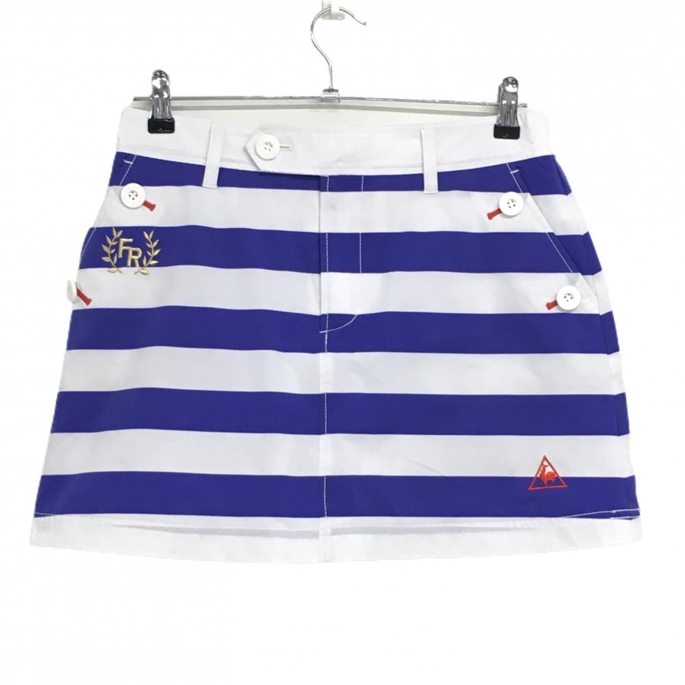 ルコックゴルフ スカート 白×パープルネイビー ボーダー 内側インナーパンツ  レディース 11 ゴルフウェア le coq sportif