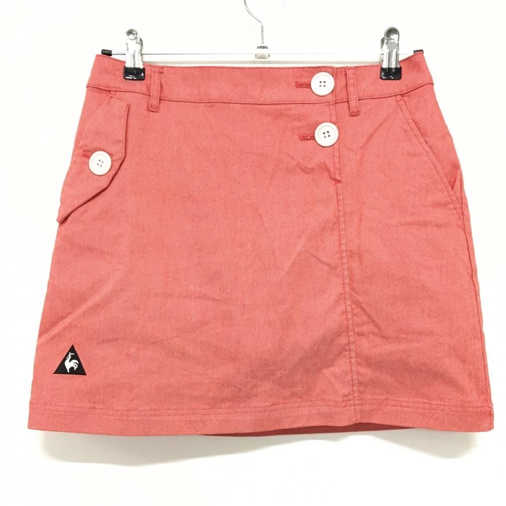 【超美品】ルコックゴルフ スカート 杢レッド ロゴ刺しゅう 内側インナーパンツ レディース 7 ゴルフウェア le coq sportif