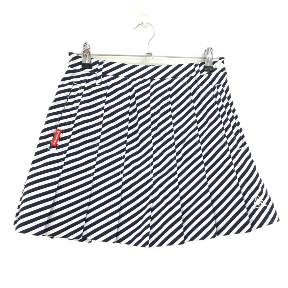 【超美品】ルコックゴルフ プリーツスカート ネイビー×白 斜めストライプ柄 レディース 7 ゴルフウェア le coq sportif