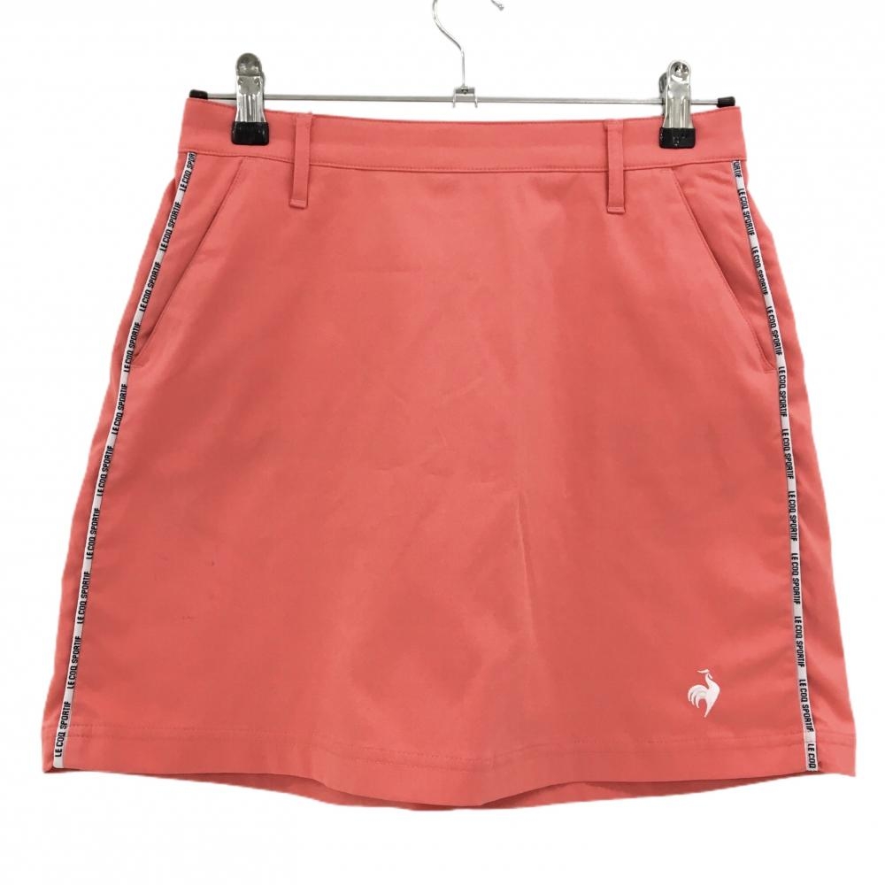 【美品】ルコックゴルフ スカート サーモンピンク×白 サイドロゴライン ストレッチ レディース 11(L) ゴルフウェア le coq sportif